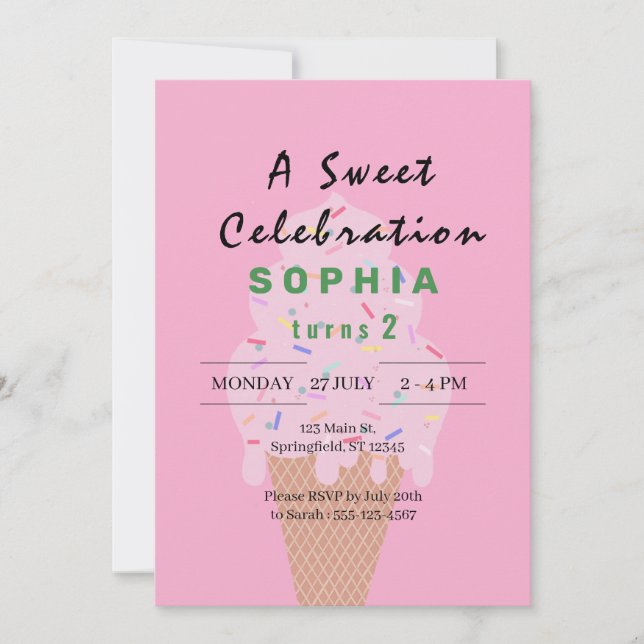 Invitación Dulce helado cumpleaños (Anverso)