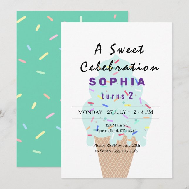 Invitación Dulce helado cumpleaños (Anverso / Reverso)