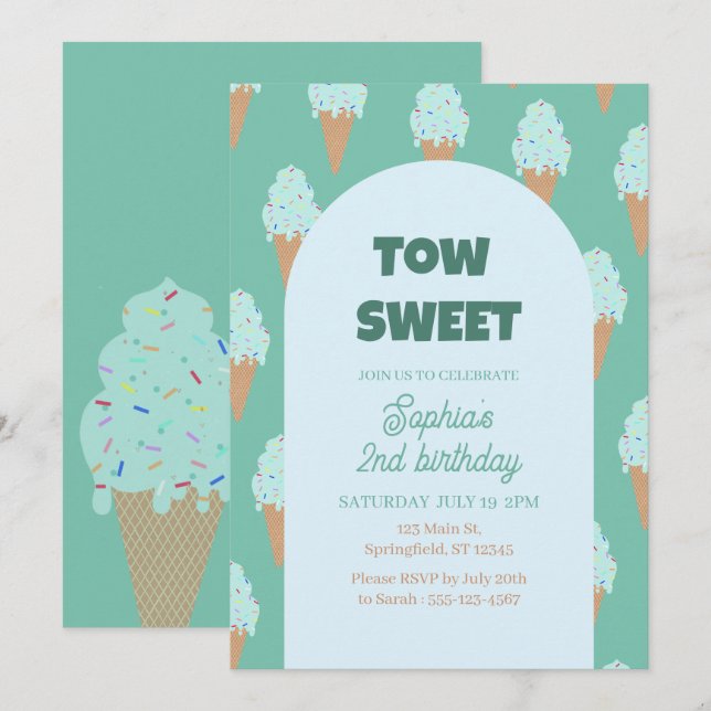 Invitación Dulce helado cumpleaños (Anverso / Reverso)