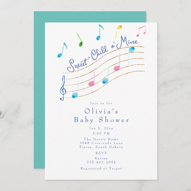 Invitación Dulce hijo de mi Baby Shower musical (Anverso / Reverso)