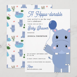 Invitación Dulce Hipopótamo Hipopótamo Adorable Baby Shower