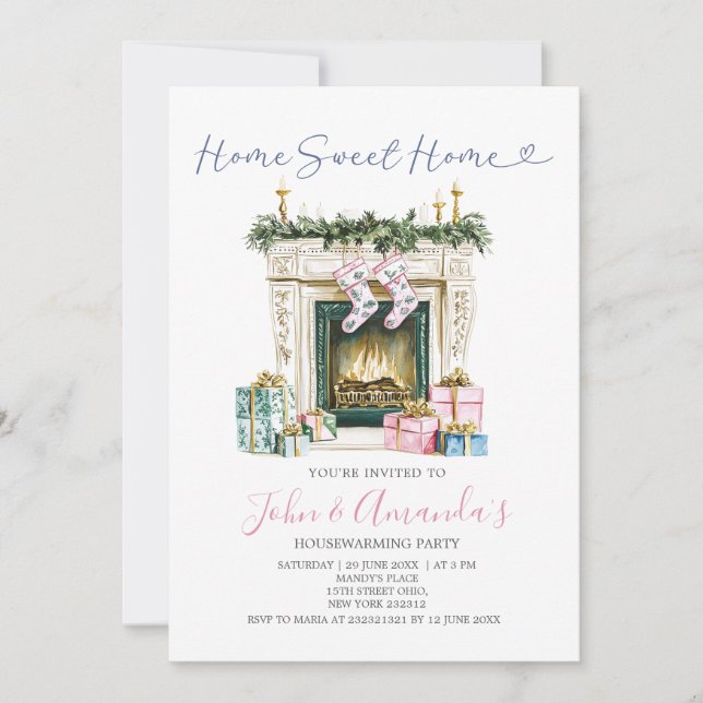 Invitación Dulce hogar Navidades de chimenea Fiesta de calent (Anverso)