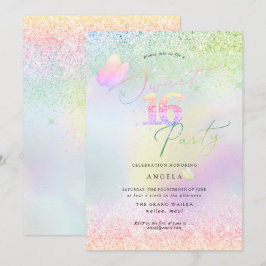 Invitación Dulce holográfico 16 Purpurinas de diamantes rosad