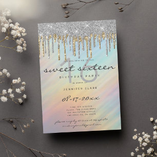 Invitación Dulce holográfico de Purpurina dorado 16