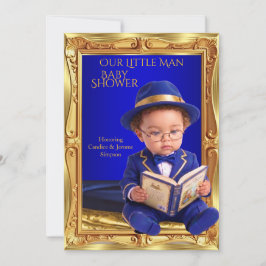 Invitación Dulce Hombre Pequeño Fiesta de Bebé Libro Azul Dor