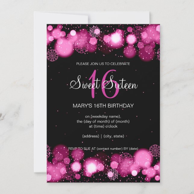 Invitación Dulce invierno Fiesta de cumpleaños Rosa (Anverso)