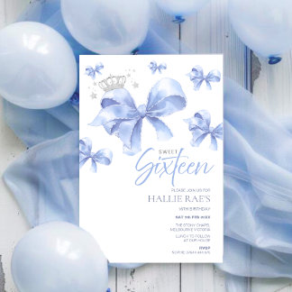 Invitación Dulce Invitación, Blue Bow 16º cumpleaños