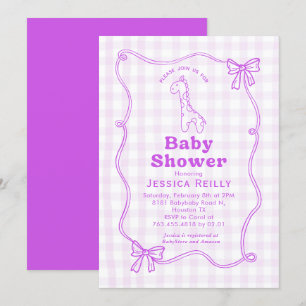 Invitación Dulce jirafa de cuadros con lazo elegante Baby Sho