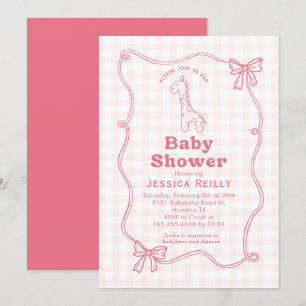 Invitación Dulce jirafa de cuadros con lazo elegante Baby Sho