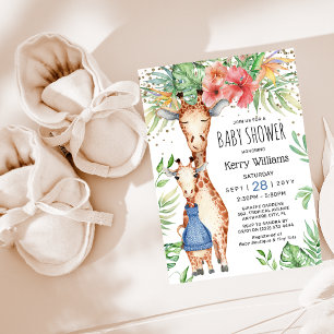 Invitación Dulce jirafa y ducha de bebé niño con vegetación t
