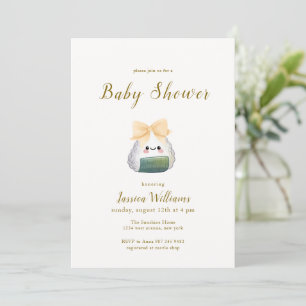 Invitación Dulce Kawaii Acuarela Lazo Onigiri Baby Shower