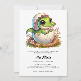 Invitación Dulce Kawaii Bebé Caimán Salido de Huevo para Baby
