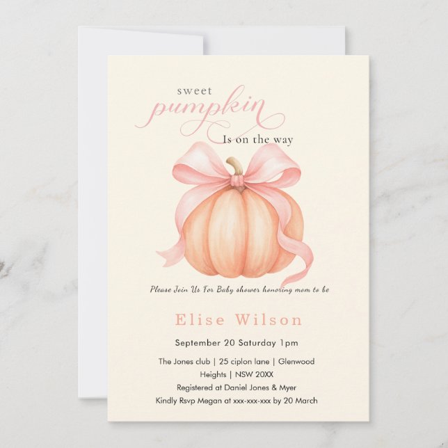 Invitación Dulce La pequeña calabaza rosada de la proa de las (Anverso)