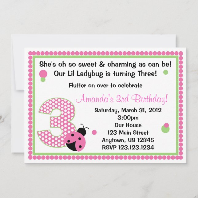 Invitación Dulce Ladybug Tres (Anverso)
