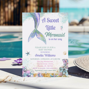 Invitación Dulce Lavanda Aqua Sirena Niña Bebé