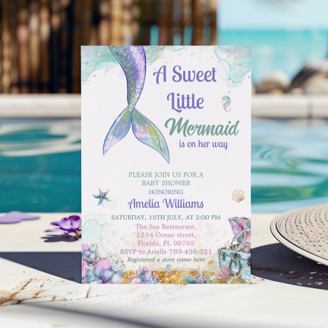 Invitación Dulce Lavanda Aqua Sirena Niña Bebé (Subido por el creador)