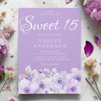 Invitación Dulce Lavanda Violeta Púrpura Dulce Cumpleaños 15