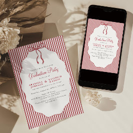 Invitación Dulce lazo rojo a rayas finas para graduación conj