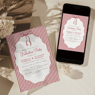 Invitación Dulce lazo rojo de rayas finas para graduación con