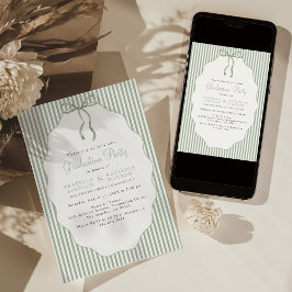 Invitación Dulce lazo verde de rayas finas para graduación co
