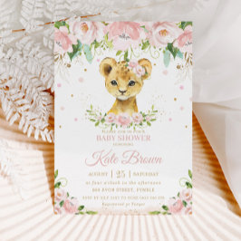 Invitación Dulce León Rubor Pink Floral Gold Chica Baby Showe