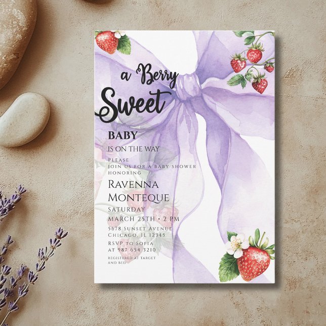 Invitación Dulce Lilac Bow Fresa Baby Shower Limpio (Subido por el creador)