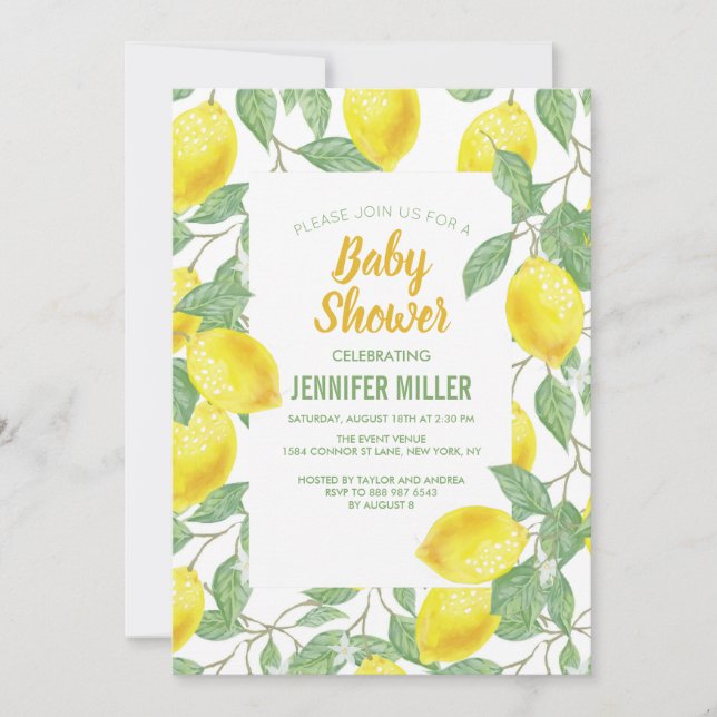 Invitación Dulce limones amarillo verano.                     (Anverso)