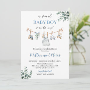 Invitación Dulce línea de ropa boho neutral para baby shower 