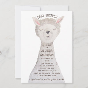 Invitación Dulce Llama Baby Shower   Alpaca Acuarela Neutral