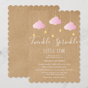 Invitación Dulce Lluvia de Estrellas Baby Shower Rosa Rústico
