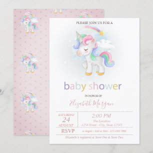 Invitación Dulce Lluvia de Estrellas Unicornio para el Bebe