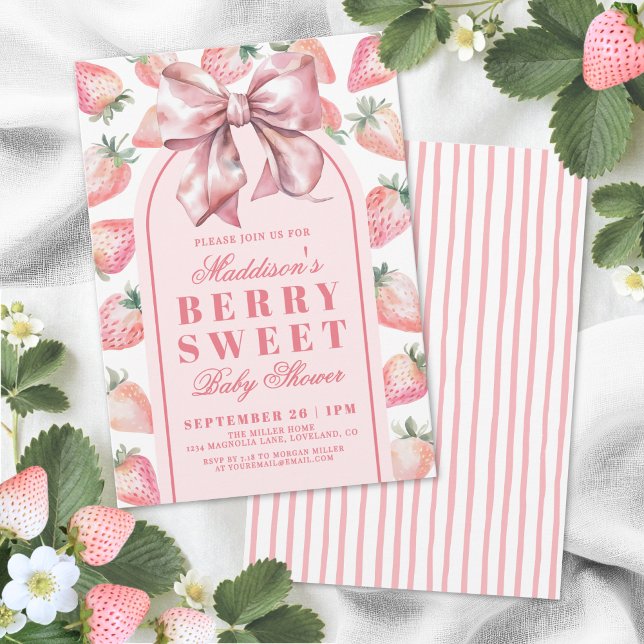 Invitación Dulce lluvia de ideas para bebé de Fresa y Mora (Strawberry Berry Sweet Baby Shower Invitation )