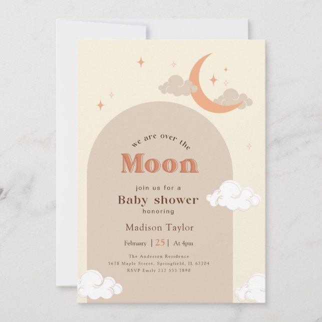 Invitación Dulce Luna Celestial y Estrellas Baby Shower (Anverso)