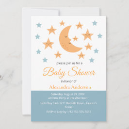 Invitación Dulce Luna y Estrellas Caprichosa Fiesta de Bebé N