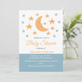 Invitación Dulce Luna y Estrellas Caprichosa Fiesta de Bebé N