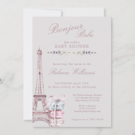 Invitación Dulce Macaron Bonjour Bebe Paris Ducha bebé