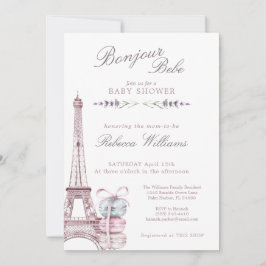 Invitación Dulce Macaron Bonjour Bebe Paris Ducha bebé