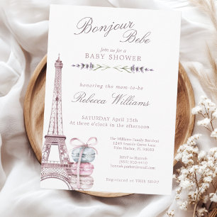 Invitación Dulce Macarón Buenos días Bebé París Cumpleaños de