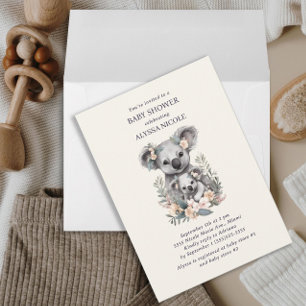 Invitación Dulce Madre Bebé Koala Niña Baby Shower