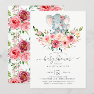 Invitación Dulce mamá y bebé Elefante Floral Baby Shower