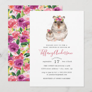 Invitación Dulce Mamá y Bebé Ratón Floral Baby Shower