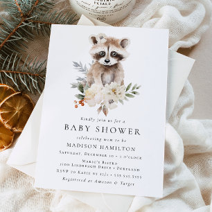 Invitación Dulce Mapache Acuarela Invierno Baby Shower