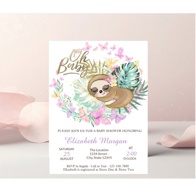 Invitación Dulce Mariposas Perezosas Durmiendo Fiesta de Bebé (Subido por el creador)