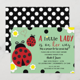 Invitación Dulce Mariquita Roja Flores Verdes Fiesta de Cumpl