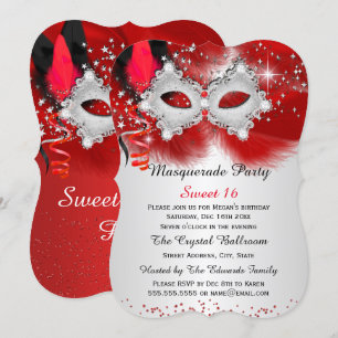 Invitación Dulce Mascarada de plata roja de la máscara de enc