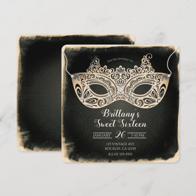 Invitación Dulce máscaras de la máscara de la perla verde vin (Anverso / Reverso)