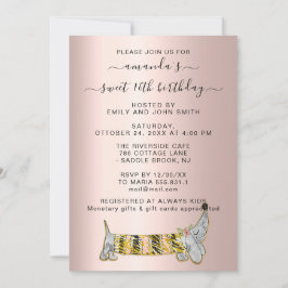 Invitación Dulce Mascota Basset Rosa Vestido Dulce 16 cumplea