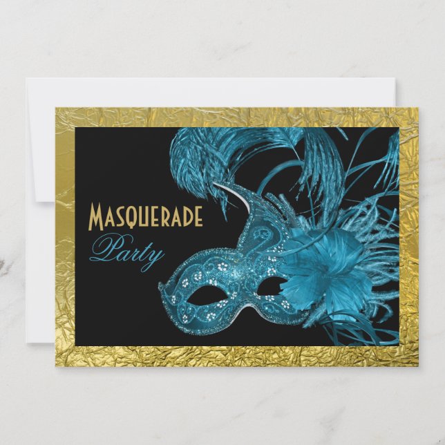 Invitación Dulce Masquerade Dieciséis azul fiesta, Relieve me (Anverso)