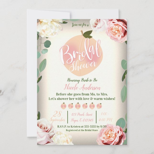 Invitación DULCE MELOCOTÓN Encanto Sureño Bridal Shower Flora (Anverso)