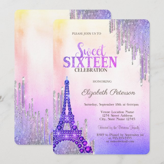 Invitación Dulce metálico de la Torre Eiffel 16 (Anverso / Reverso)